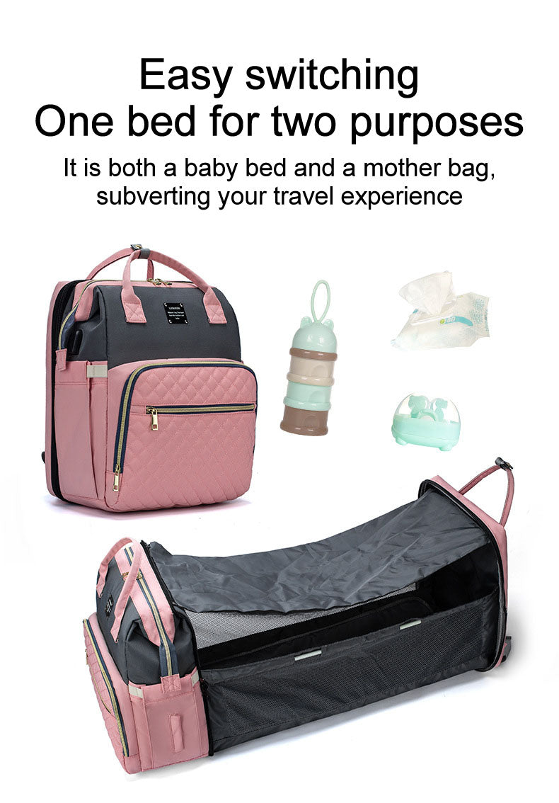 Baby Diapers Bag Backpack Portable Foldable Travel Bed Large Capacity USB Port