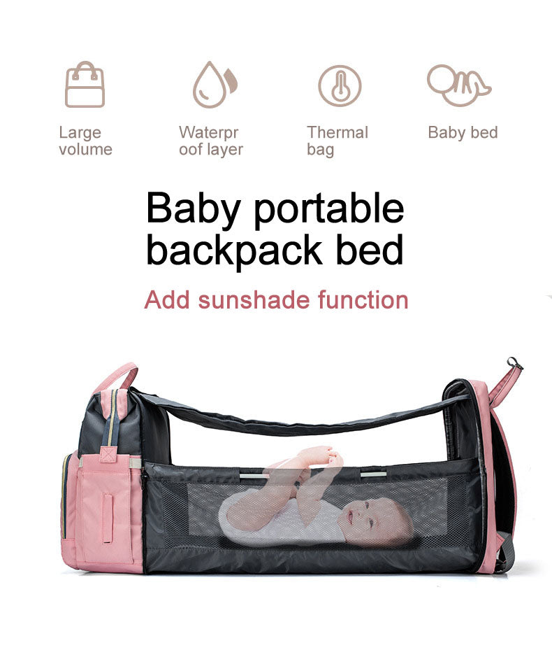 Baby Diapers Bag Backpack Portable Foldable Travel Bed Large Capacity USB Port