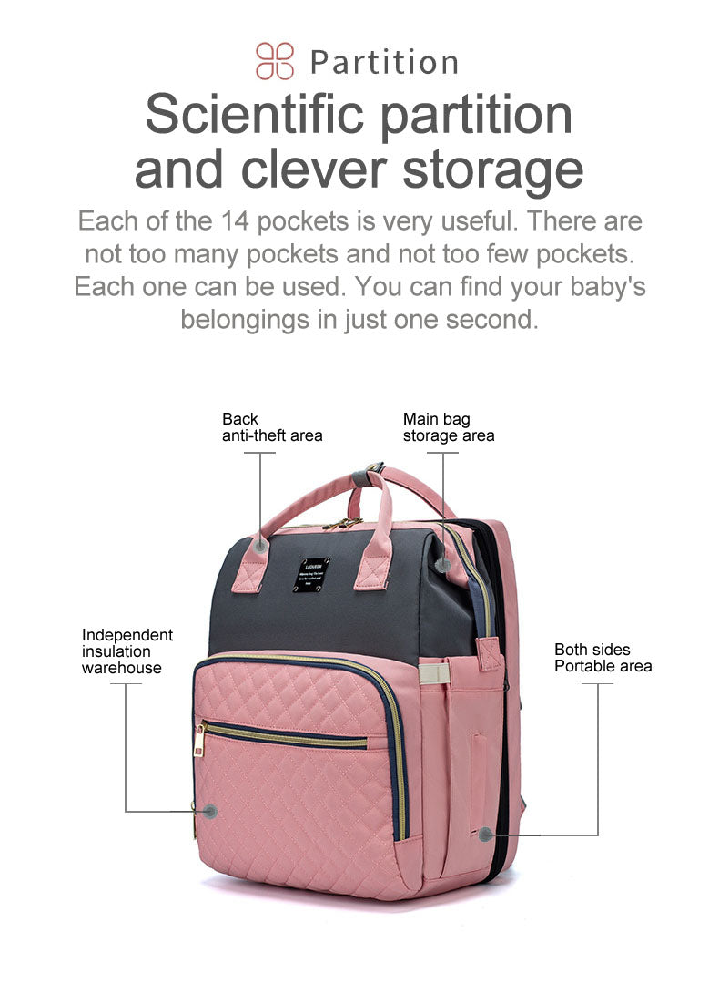 Baby Diapers Bag Backpack Portable Foldable Travel Bed Large Capacity USB Port