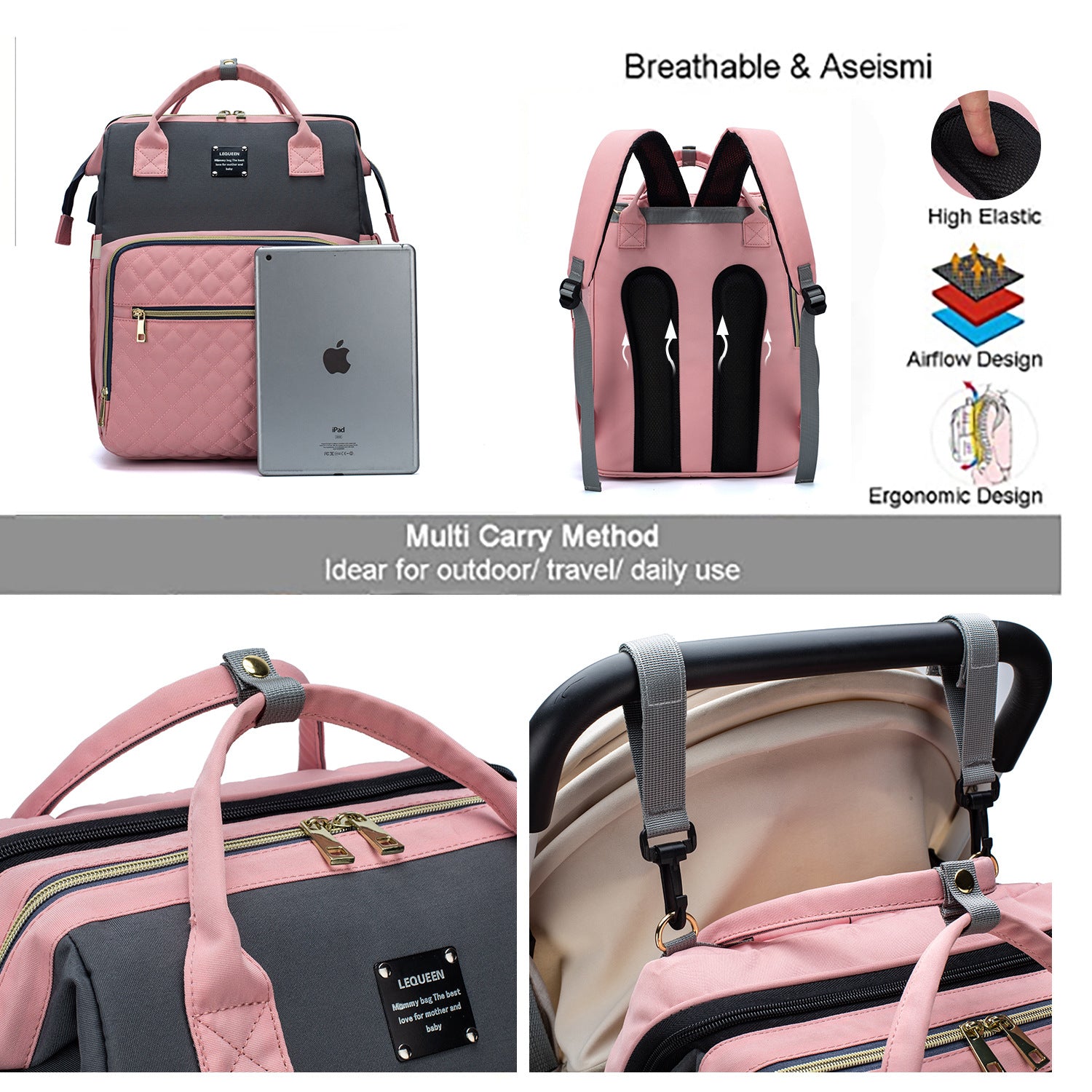Baby Diapers Bag Backpack Portable Foldable Travel Bed Large Capacity USB Port