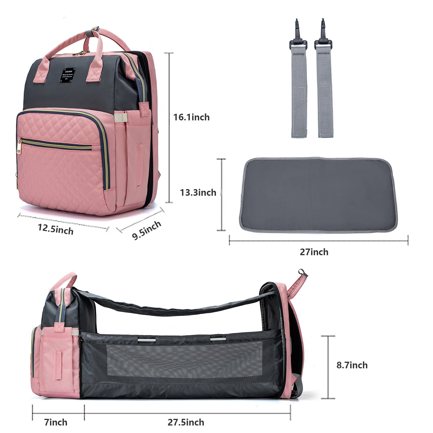 Baby Diapers Bag Backpack Portable Foldable Travel Bed Large Capacity USB Port