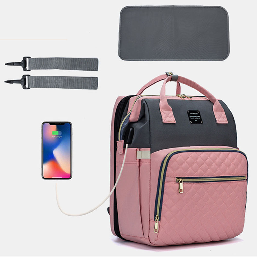 Baby Diapers Bag Backpack Portable Foldable Travel Bed Large Capacity USB Port