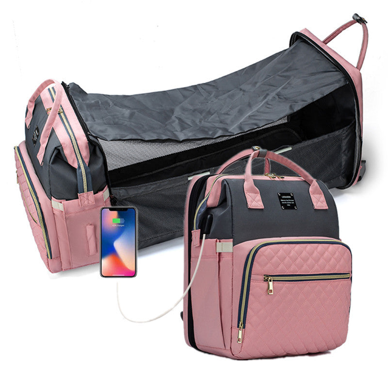 Baby Diapers Bag Backpack Portable Foldable Travel Bed Large Capacity USB Port