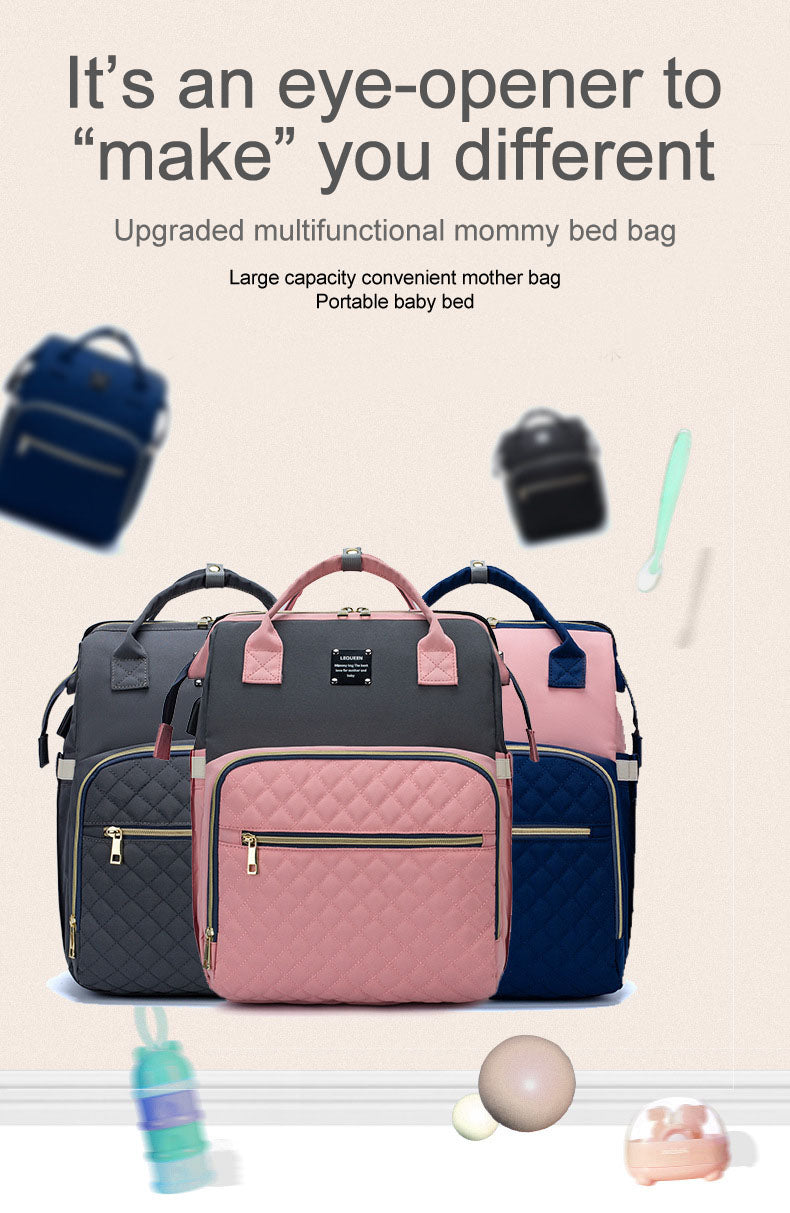 Baby Diapers Bag Backpack Portable Foldable Travel Bed Large Capacity USB Port