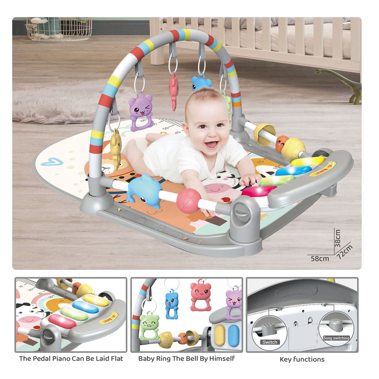 Baby Gym Game Mat Music Pedal Piano Toy 0-36 Months Newborn