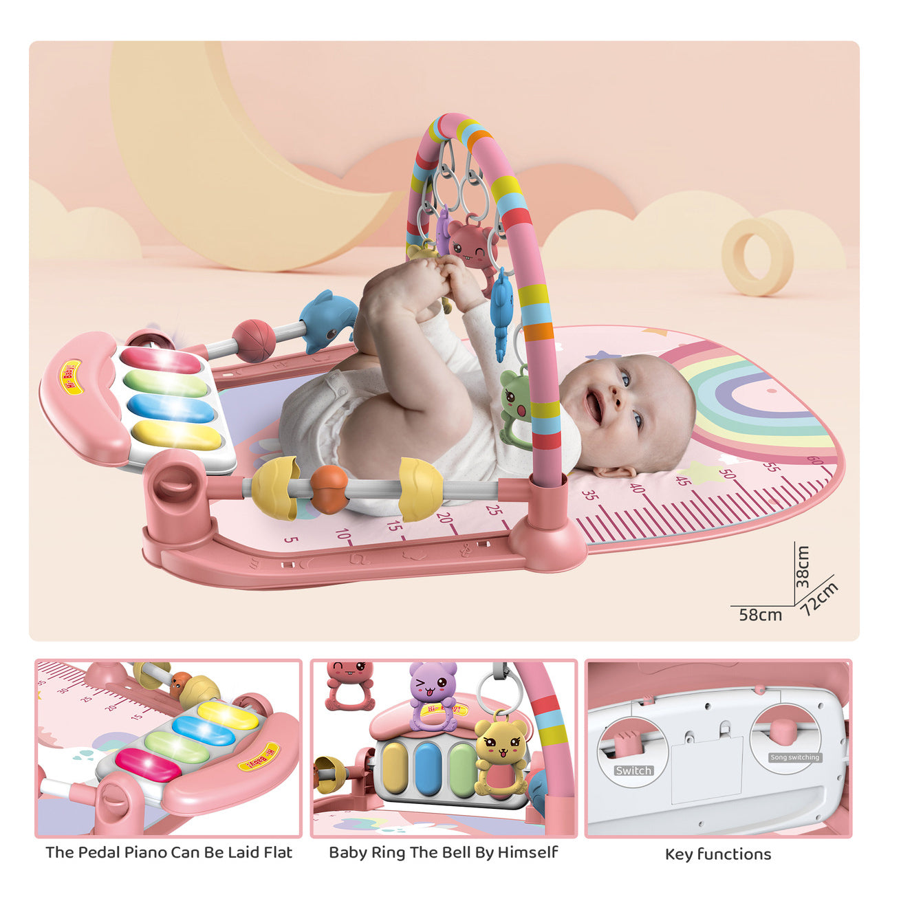 Baby Gym Game Mat Music Pedal Piano Toy 0-36 Months Newborn