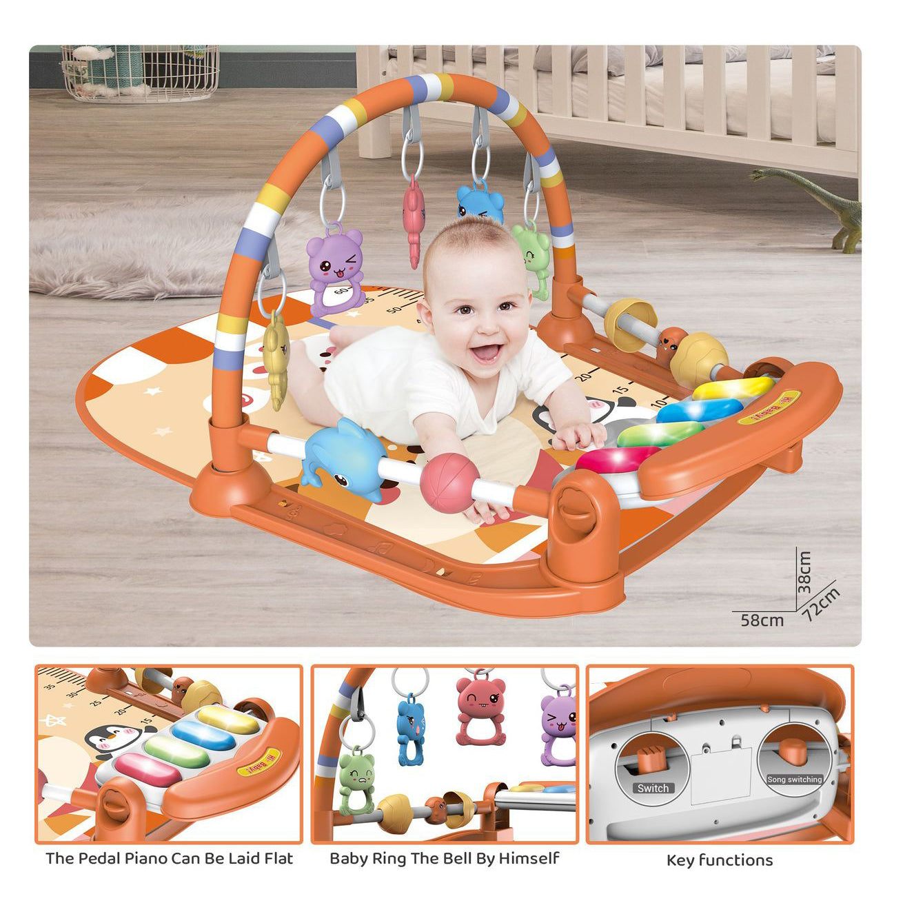 Baby Gym Game Mat Music Pedal Piano Toy 0-36 Months Newborn