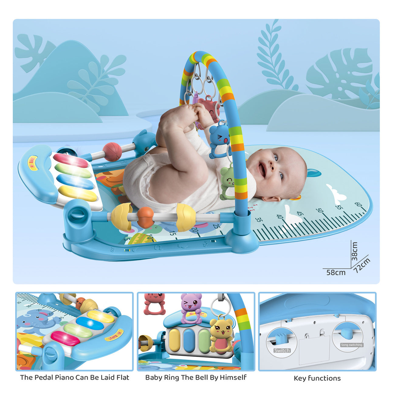 Baby Gym Game Mat Music Pedal Piano Toy 0-36 Months Newborn