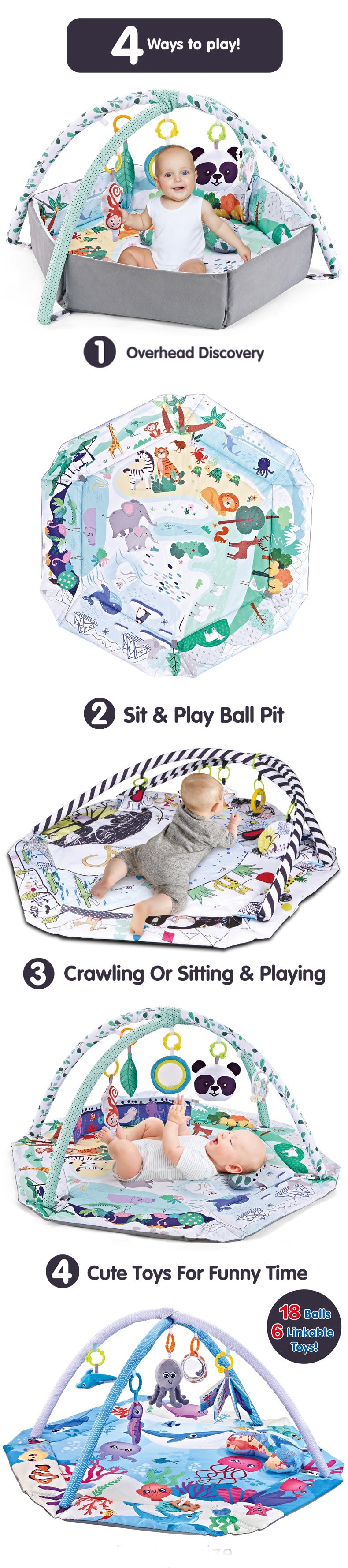Baby Gym Ocean Crawling game Play Mat Ball Fence Fitness frame 0-36 months