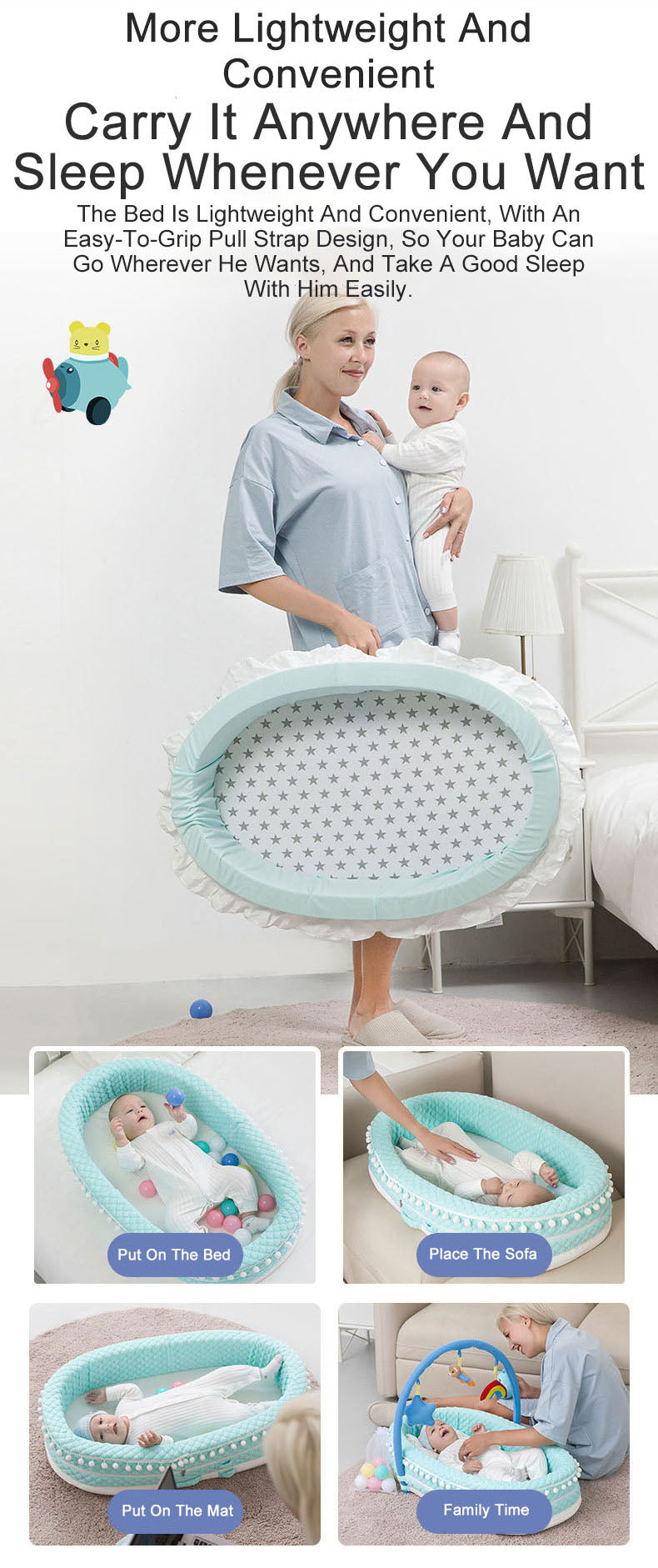 Cradle Baby bed Lounger portable nest Recliner removable washable High Side