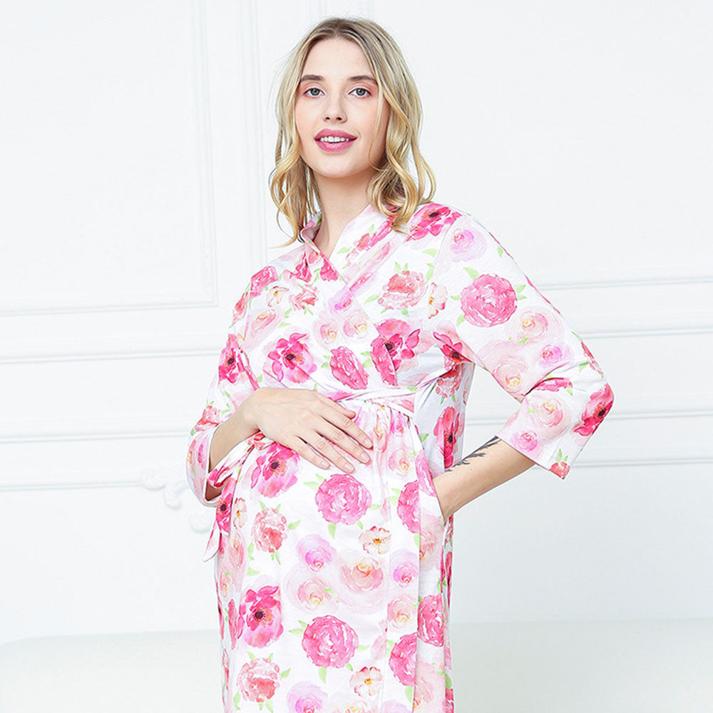 Matching Set Baby Swaddle & New Mom Robe Soft Cotton Floral Print