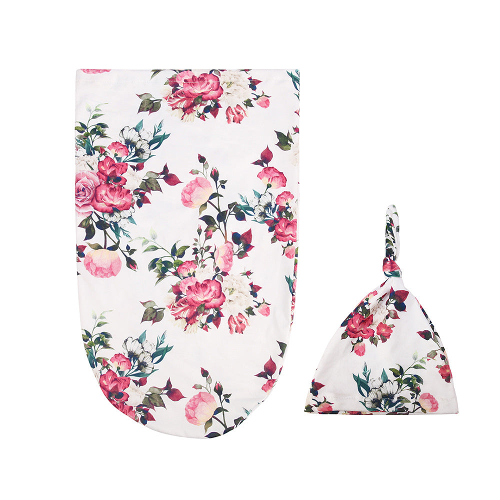 Floral Print Swaddle and Hat Set for Newborn Baby Photographers