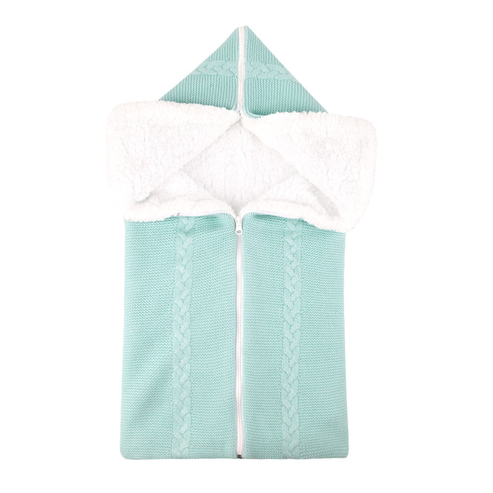 Knitted plush baby sleeping bag swaddle stroller zipper Blanket Two-in-one