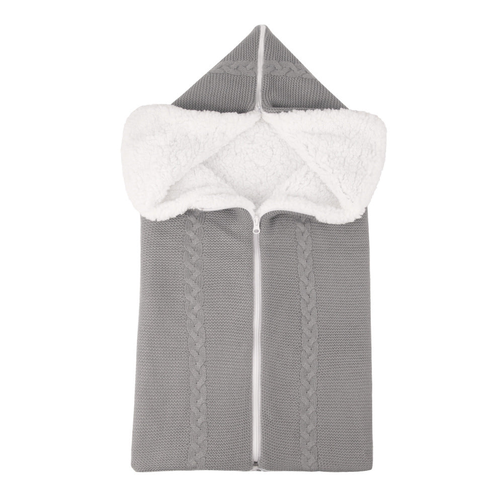 Knitted plush baby sleeping bag swaddle stroller zipper Blanket Two-in-one