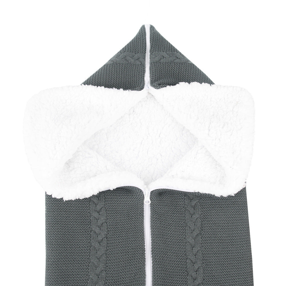 Knitted plush baby sleeping bag swaddle stroller zipper Blanket Two-in-one