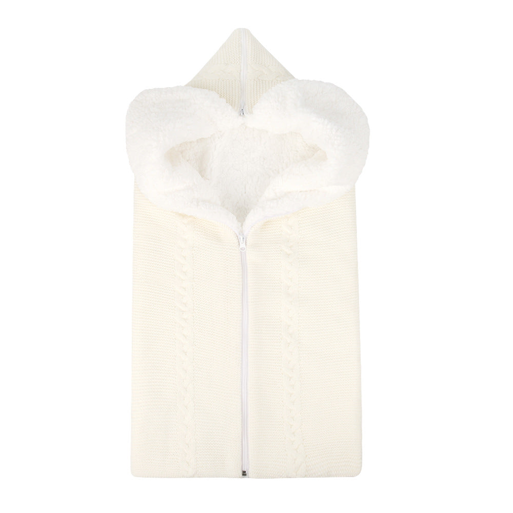 Knitted plush baby sleeping bag swaddle stroller zipper Blanket Two-in-one