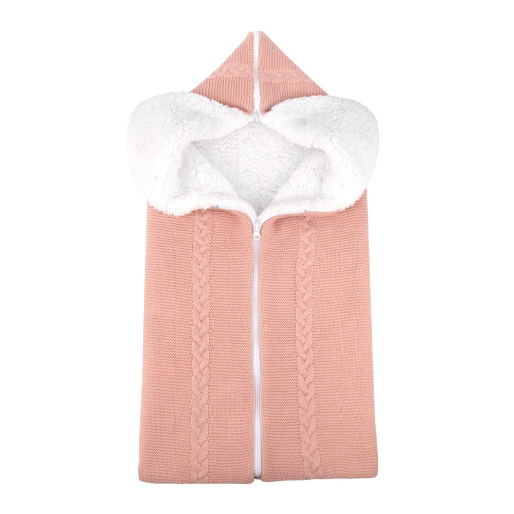Knitted plush baby sleeping bag swaddle stroller zipper Blanket Two-in-one