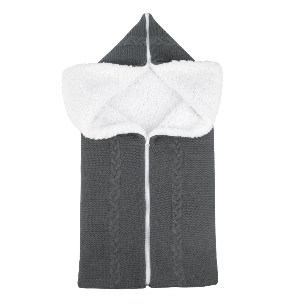Knitted plush baby sleeping bag swaddle stroller zipper Blanket Two-in-one