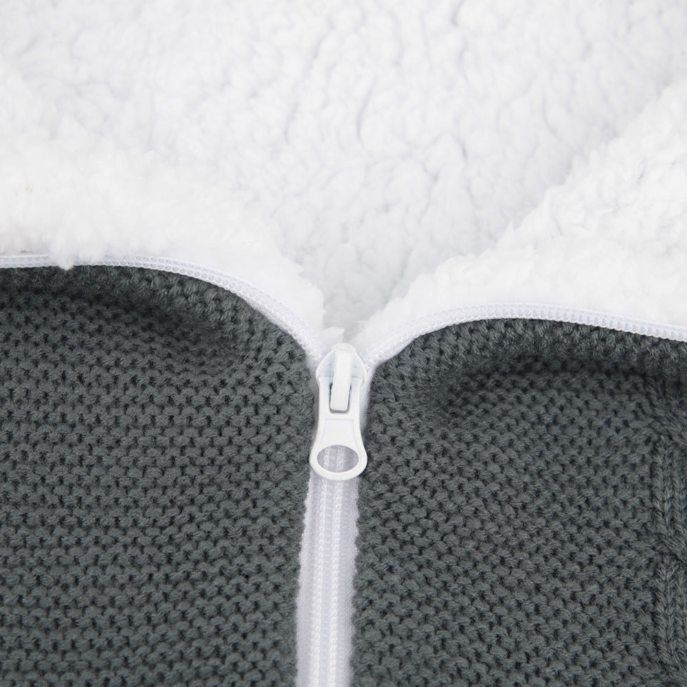 Knitted plush baby sleeping bag swaddle stroller zipper Blanket Two-in-one