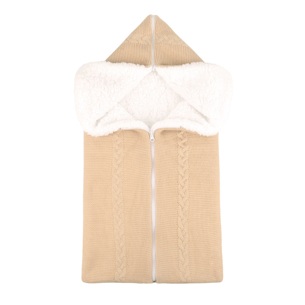 Knitted plush baby sleeping bag swaddle stroller zipper Blanket Two-in-one