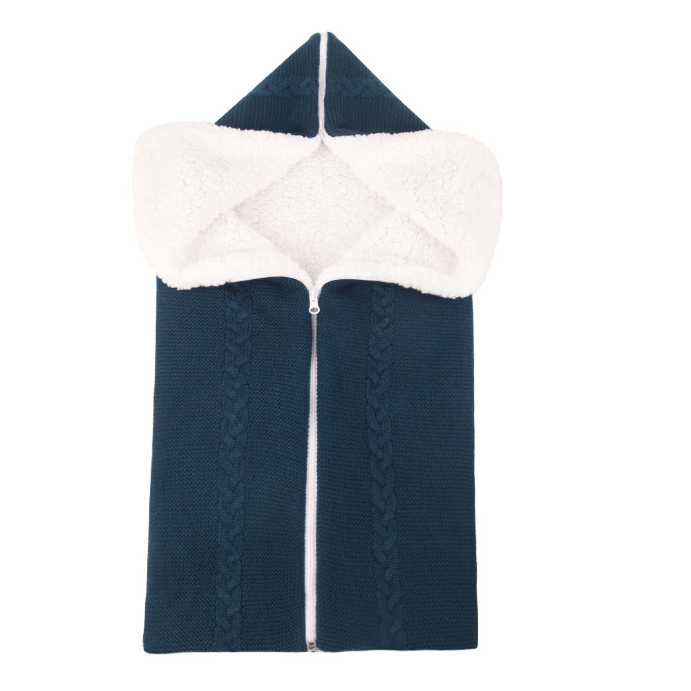 Knitted plush baby sleeping bag swaddle stroller zipper Blanket Two-in-one