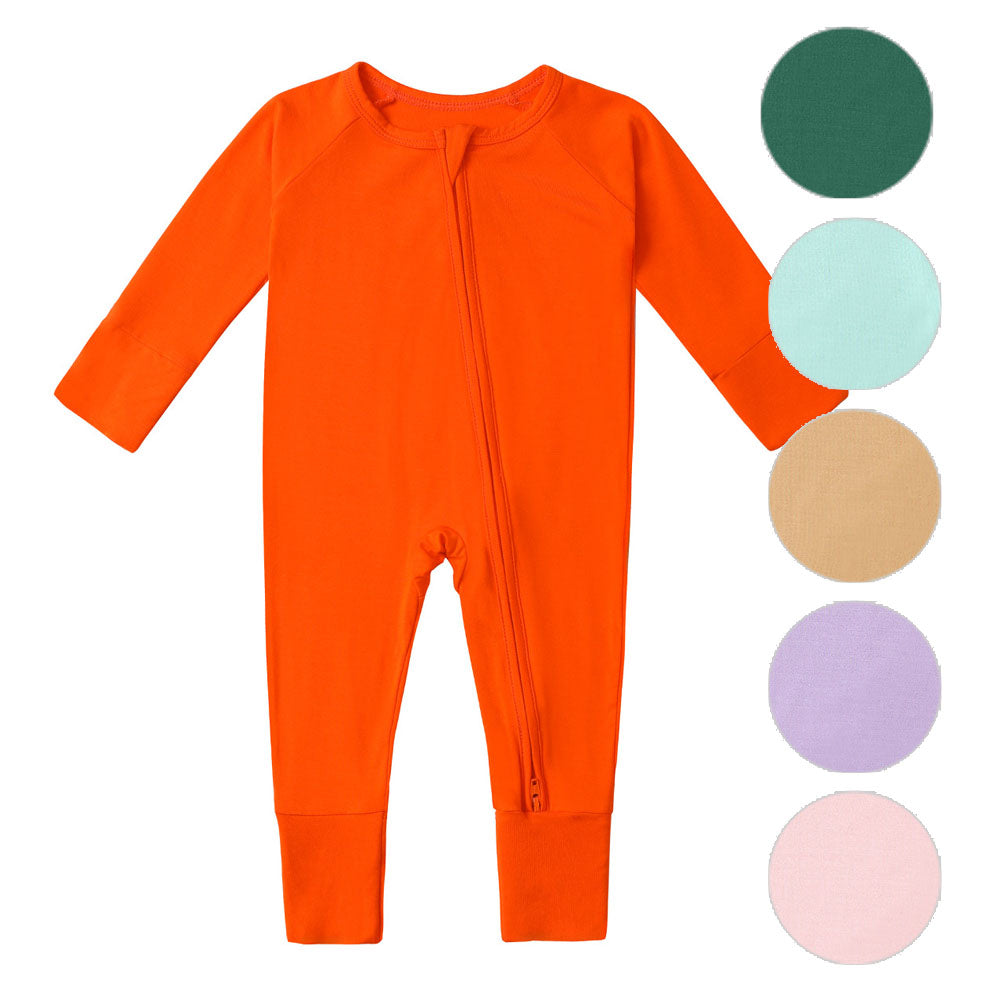 Bamboo Fiber Baby Long Sleeve Zipper Bodysuit Romper Solid Color For 0-24M