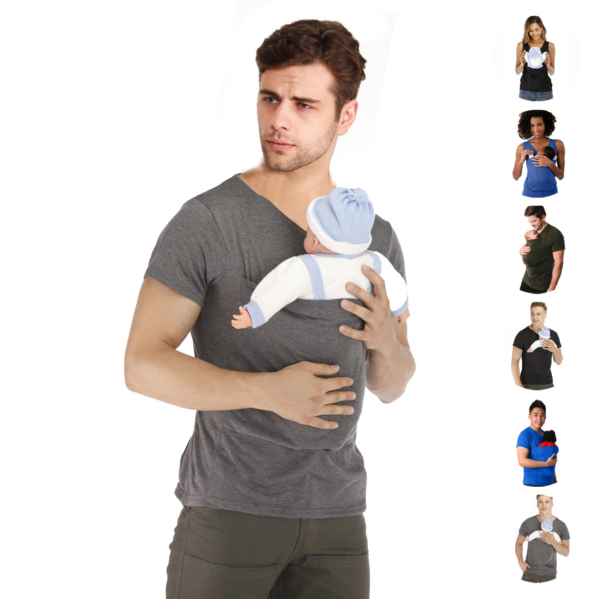 Kangaroo Mom Dad Pouch Baby Carrier T-Shirt Pocket For Women Men