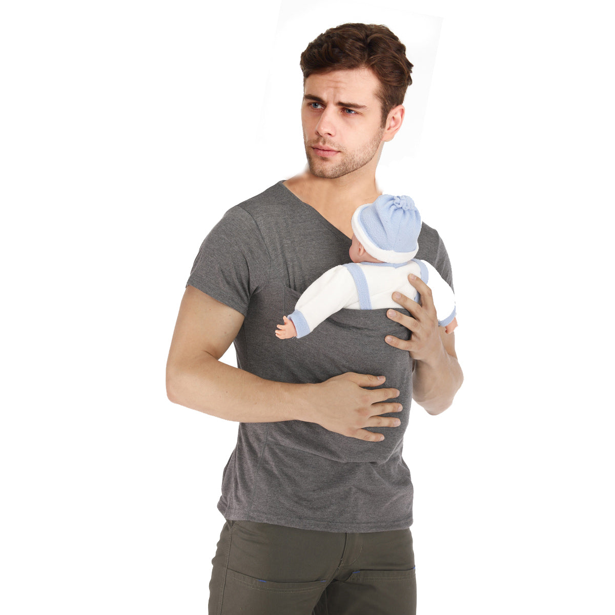 Kangaroo Mom Dad Pouch Baby Carrier T-Shirt Pocket For Women Men