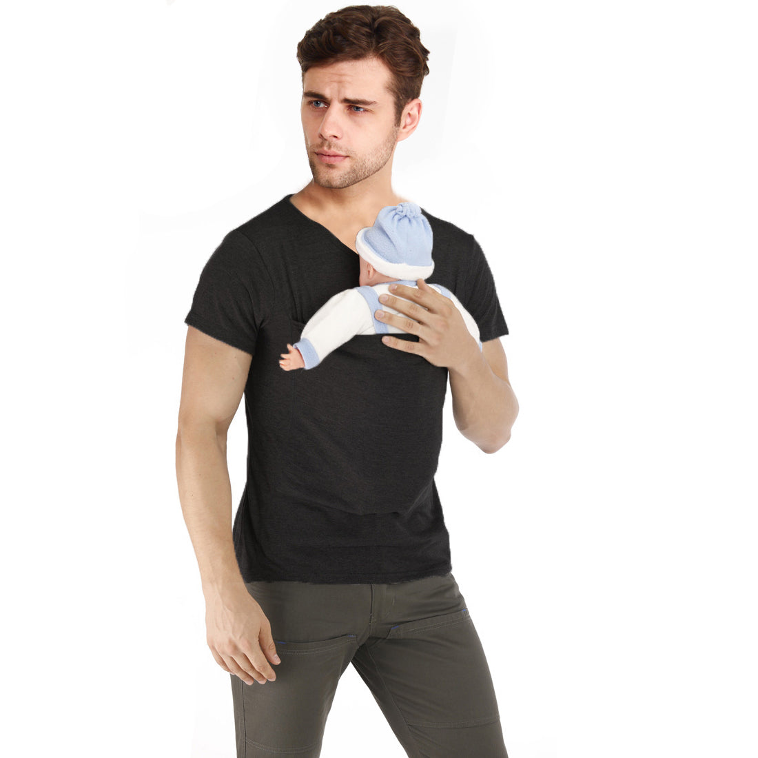 Kangaroo Mom Dad Pouch Baby Carrier T-Shirt Pocket For Women Men