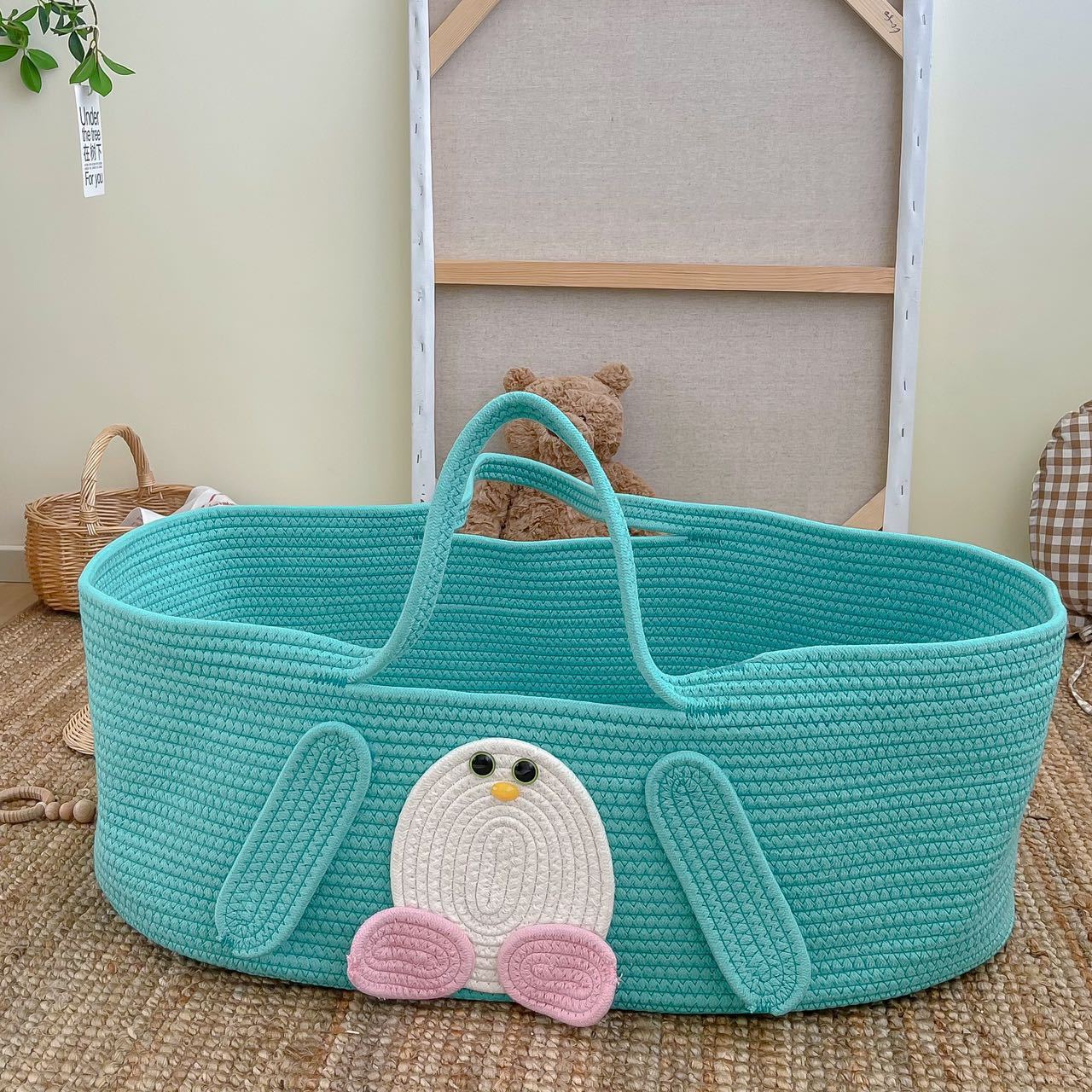 Portable Baby Moses Basket Crib Newborn Sleeping Bed with Pad Pillow