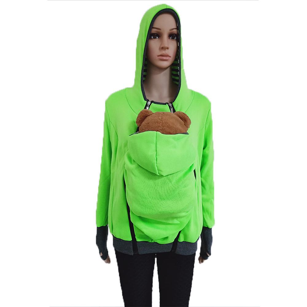 Mom Kangaroo Pouch Hoodie Pocket Baby Carrier Sweatshirt Coat