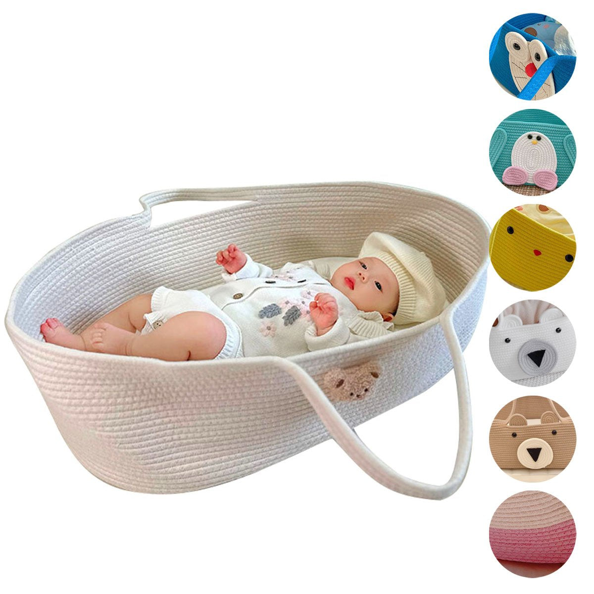 Portable Baby Moses Basket Crib Newborn Sleeping Bed with Pad Pillow