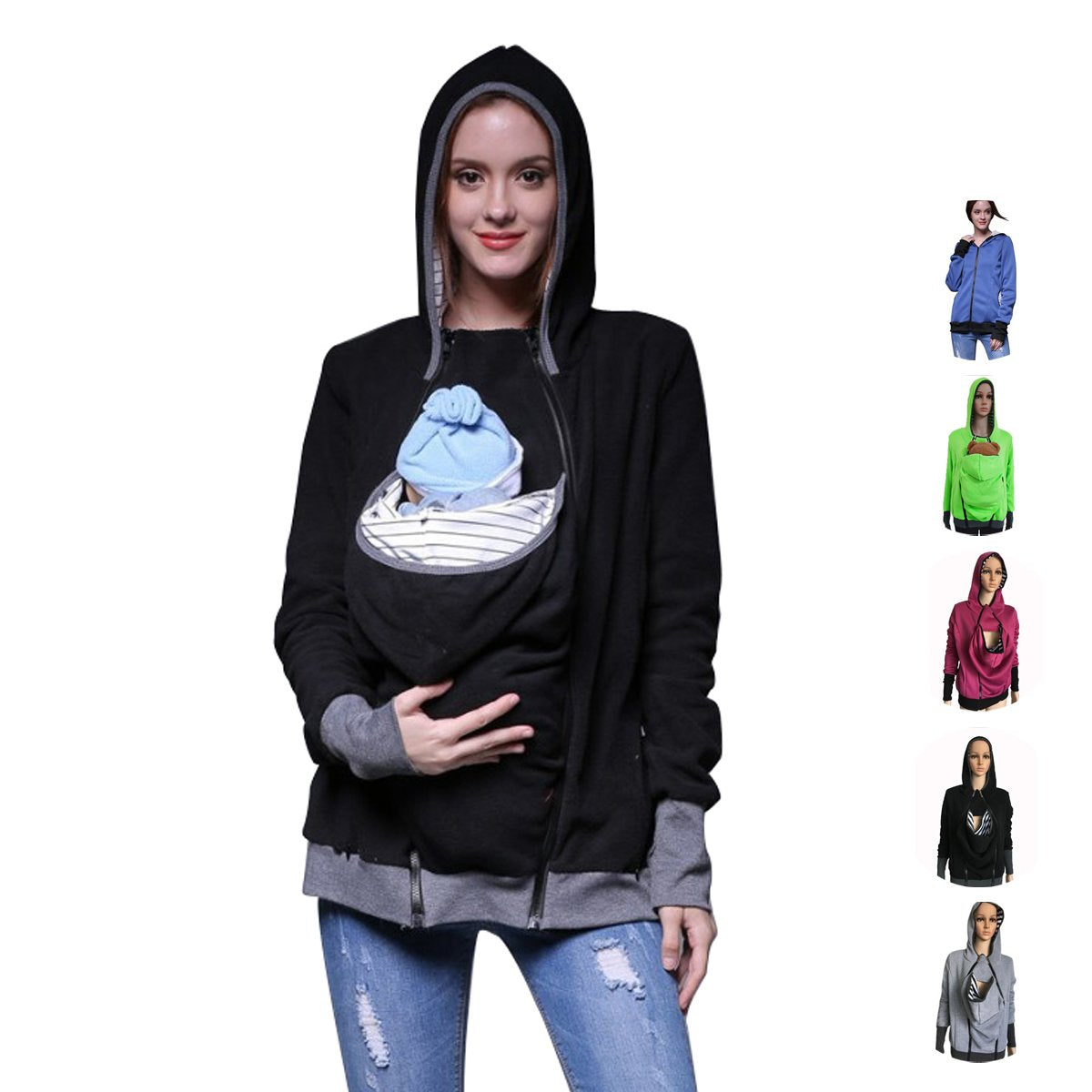Mom Kangaroo Pouch Hoodie Pocket Baby Carrier Sweatshirt Coat