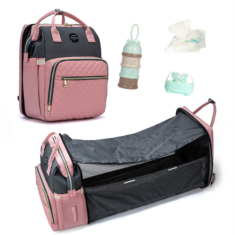 Baby Diapers Bag Backpack Portable Foldable Travel Bed Large Capacity USB Port