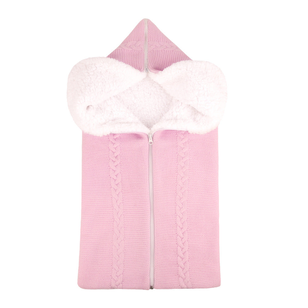 Knitted plush baby sleeping bag swaddle stroller zipper Blanket Two-in-one