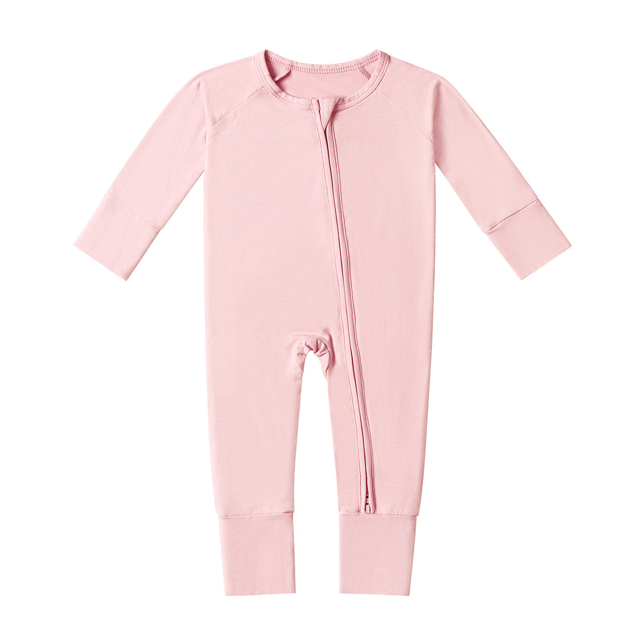 Bamboo Fiber Baby Long Sleeve Zipper Bodysuit Romper Solid Color For 0-24M